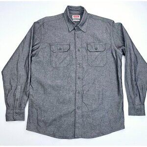 Wrangler Flex For Comfort Size Medium Mens Charcoal Gray Logo Tag Denim Shirt